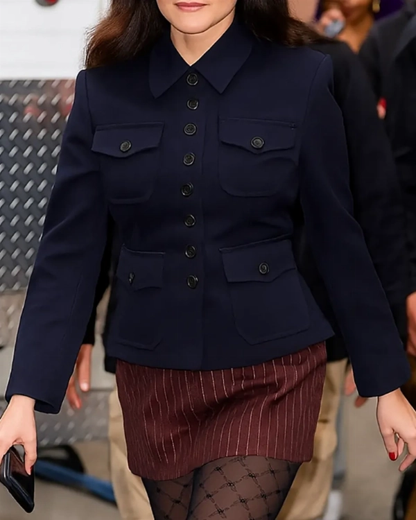 Selena Gomez Inspired Wool Jacket  Modern Blue Outerwear