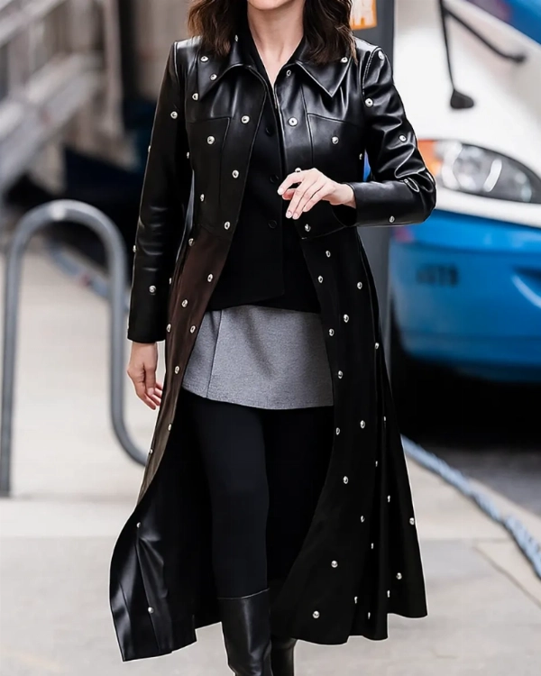 Only Murders In The Building Studded Leather Coat  Celebrity Look