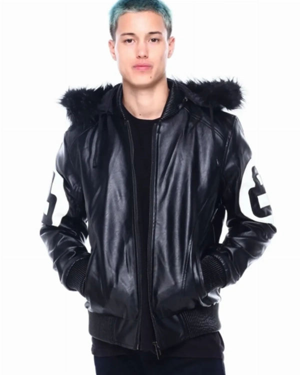 Black 8 Ball Hooded Fur Jacket  Men’s Retro Leather Fashion