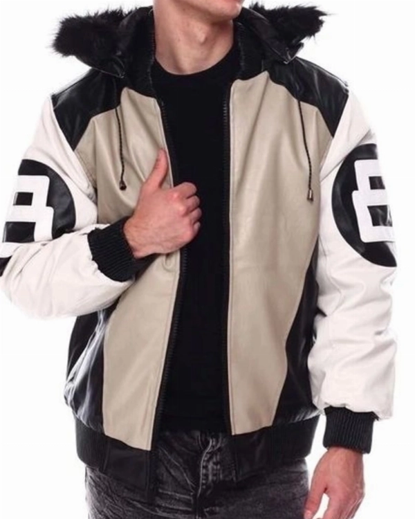 Statement Sand Leather Bomber  8 Ball Hooded Street Style