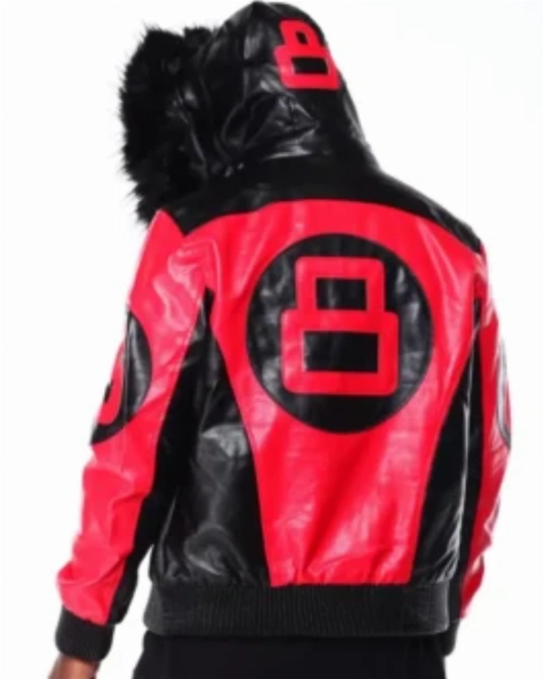 Bold Red Leather Hoodie Jacket  Iconic 8 Ball Design