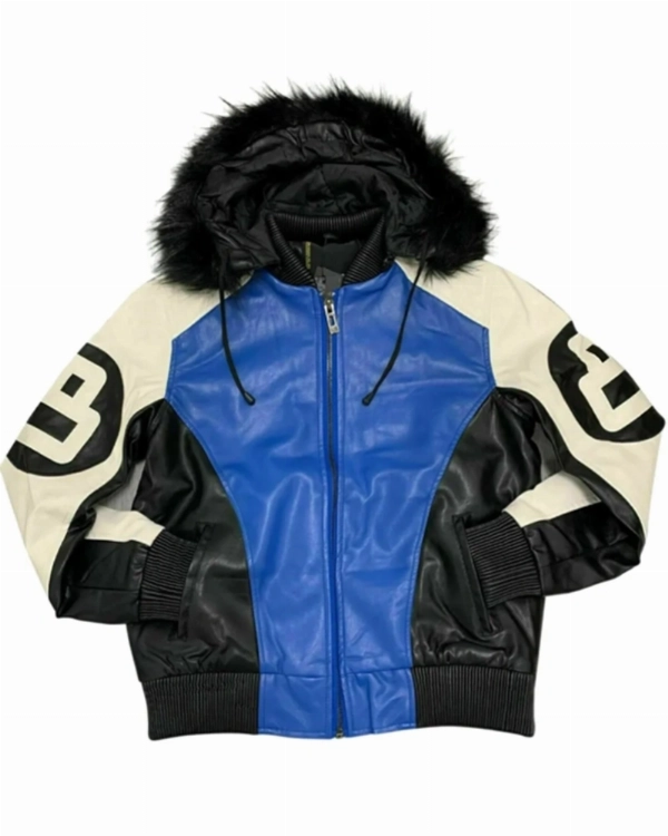 Men’s Robert Phillipe 8 Ball Jacket With Fur Hood  Trendy Leather Coat