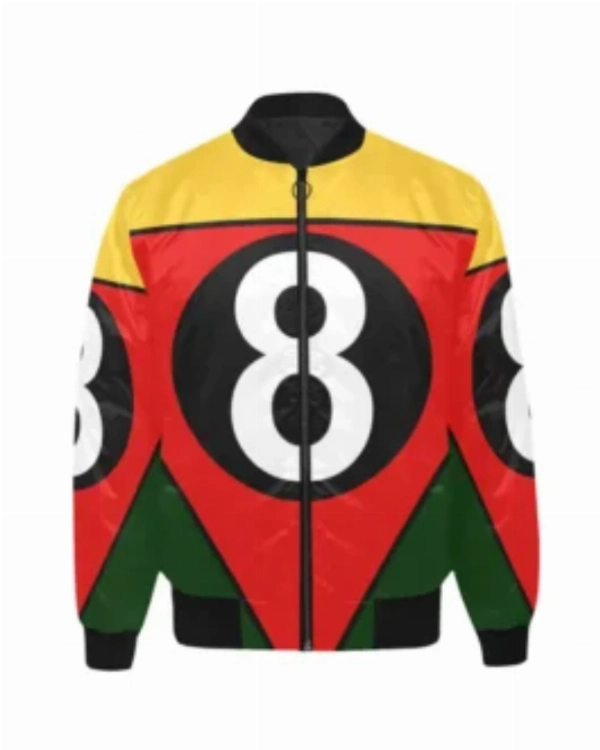 Trendy 8 Ball Printed Satin Bomber Jacket  Vibrant Streetwear Look