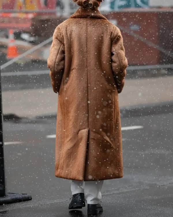 Women’s Double Breasted Brown Faux Fur Coat  Bella Hadid Inspired