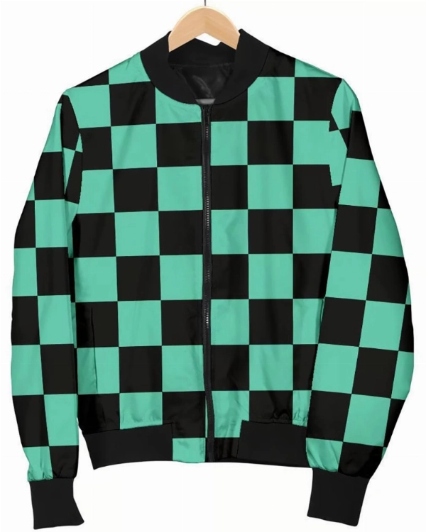 Demon Slayer Tanjiro Kamado Green Checkered Bomber Jacket