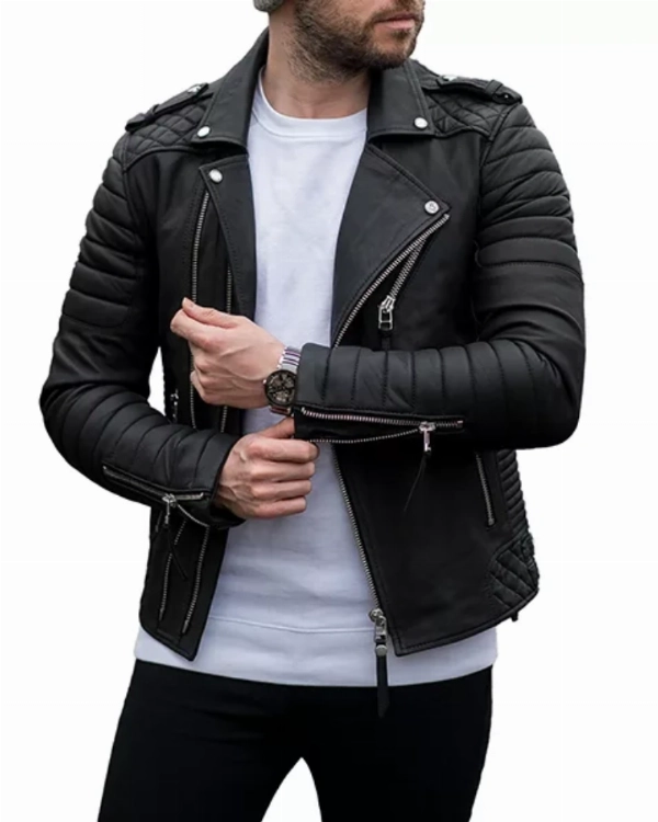 Men’s Classic Black Leather Biker Jacket