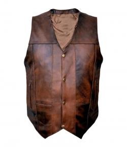 Distressed Brown Leather Vest For Men