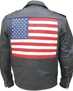 Men's Classic Leather Motorcycle USA Flag Jacket 