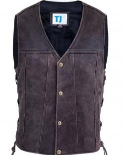 Men Distressed Leather Biker Vest