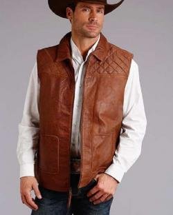 Men Leather-Yoke Quilted Vest