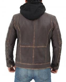 Hooded Leather Jacket for Mens