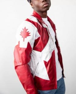 Canadian Flag Leather Jacket Red And White