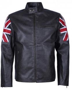 Uk Flag Men Black Leather Jacket 