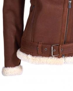  Women Cross Zip Real Shearling Sheepskin Leather Jacket 