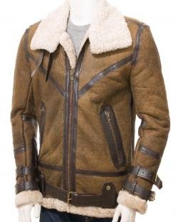 Men Sheepskin B3 Shearling Shirt Collar Jacket