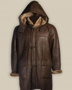 Men Dark Brown Shearling Leather long Coat