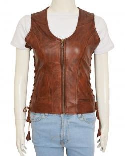Women Brown Leather Vest