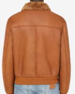 Shearling lined brown bomber jacket for Men