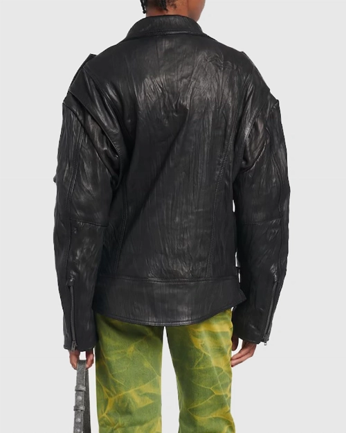 Coachella  Megan Fox Black Oversized Motorcycle Leather Jacket