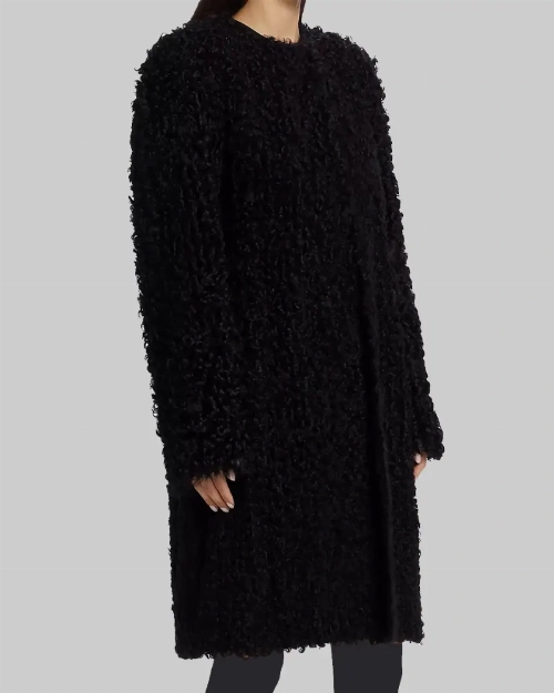 Megan Fox Black Faux Fur Coat  Winter Fashion Look