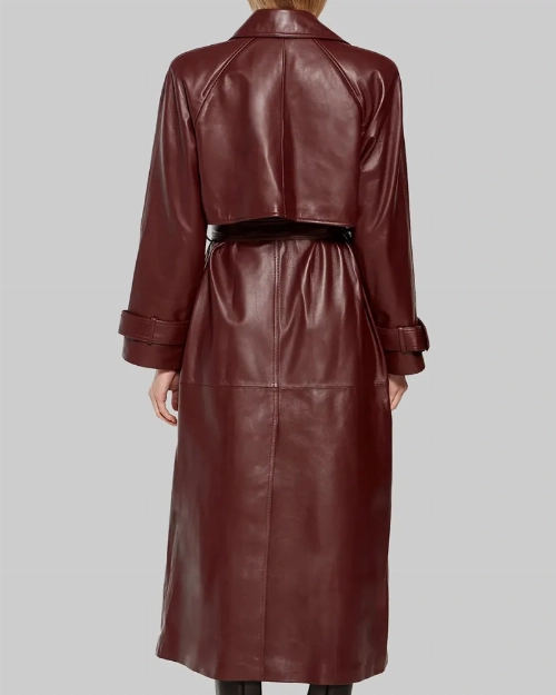 Megan Fox Maroon Leather Trench Coat for Women