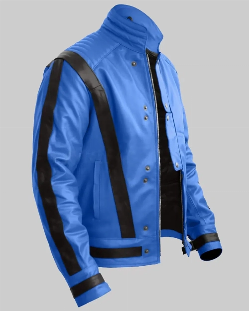Michael Jackson Thriller Blue Leather Jacket  Classic Music Icon Look