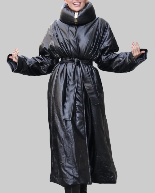 Black Leather Trench Coat Inspired by Miley Cyrus