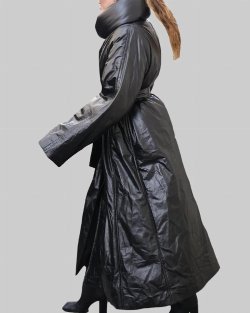 Black Leather Trench Coat Worn by Miley Cyrus