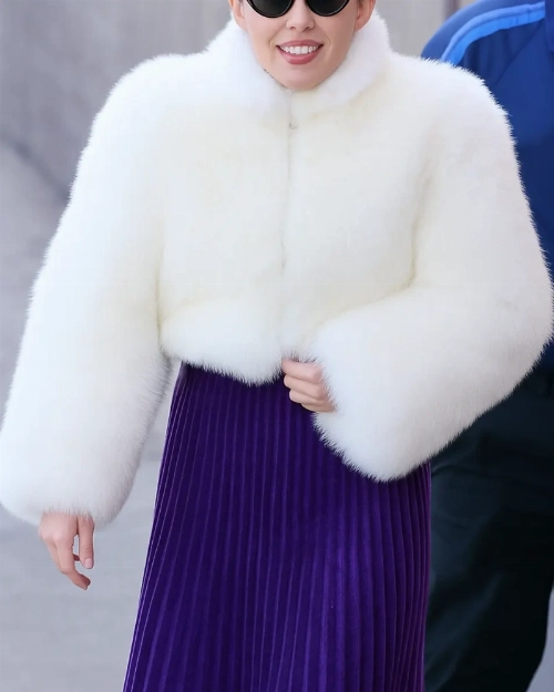 Miley Cyrus Celebrity White Faux Fur Jacket for Women