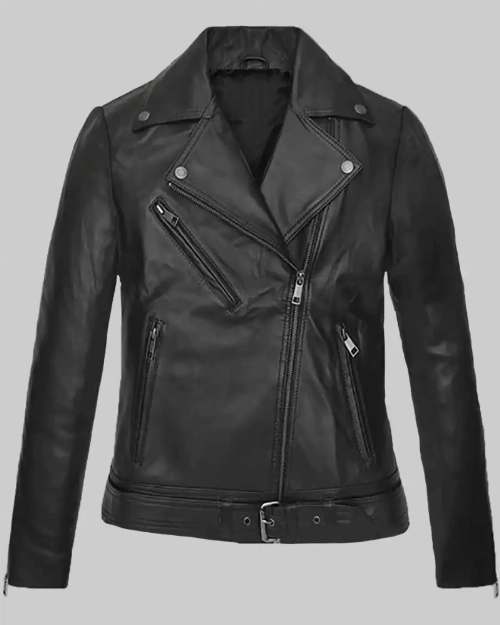 Miley Cyrus Celebrity Black Leather Biker Jacket for Women