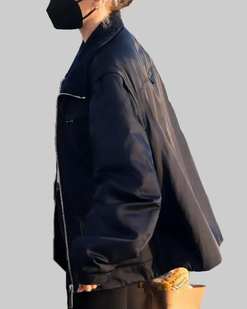 Miley Cyrus Style Black Bomber Jacket  Trendy Outerwear