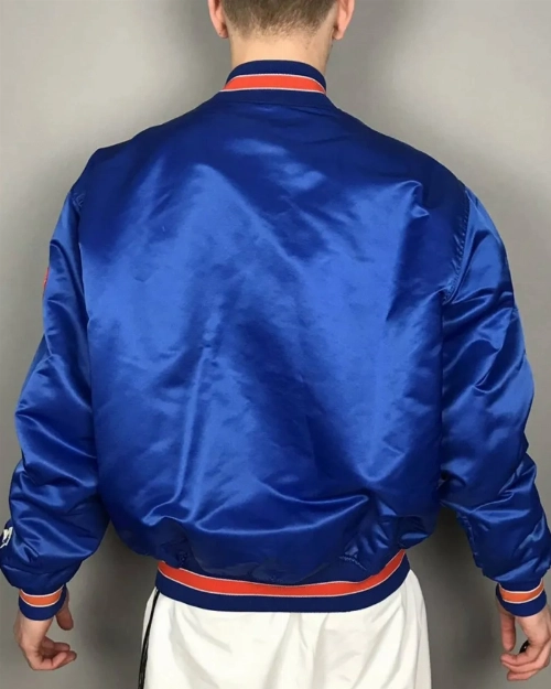 Classic Unisex Blue Satin Varsity Jacket  Clearance Deal