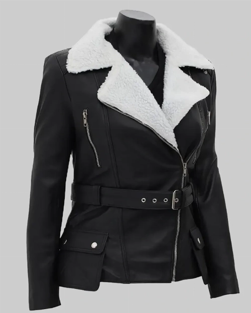 Women’s Carrie Black Leather Jacket  Premium Style, Clearance Offer