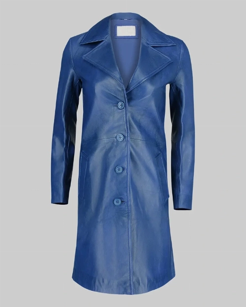 Marlee Deep Blue Leather Coat  Timeless Elegance