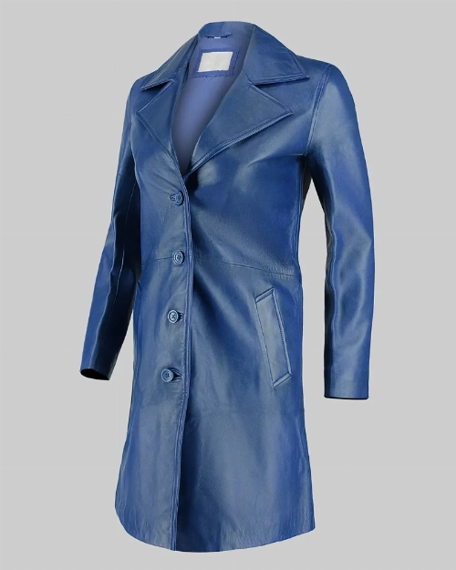 Luxury Blue Leather Outerwear by Marlee