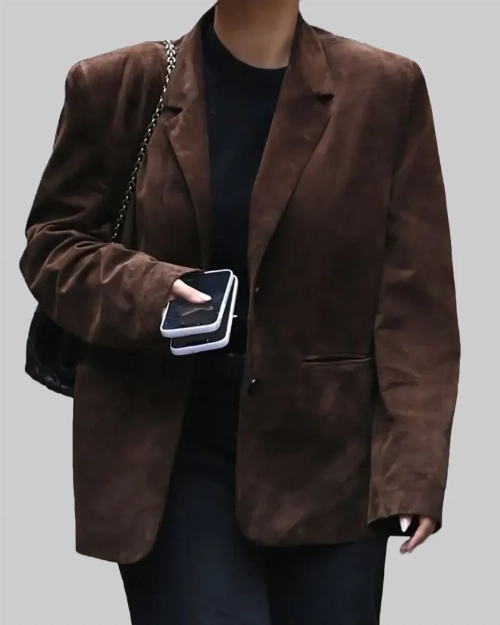 Elegant Women’s Brown Suede Blazer  Molly Mae Hague Collection