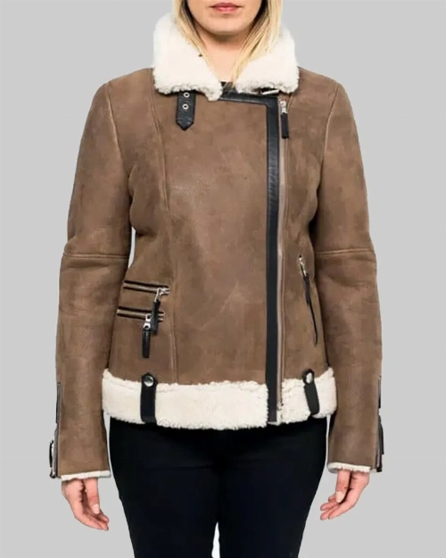 Ximena Brown Shearling Jacket for Women  Timeless Winter Style