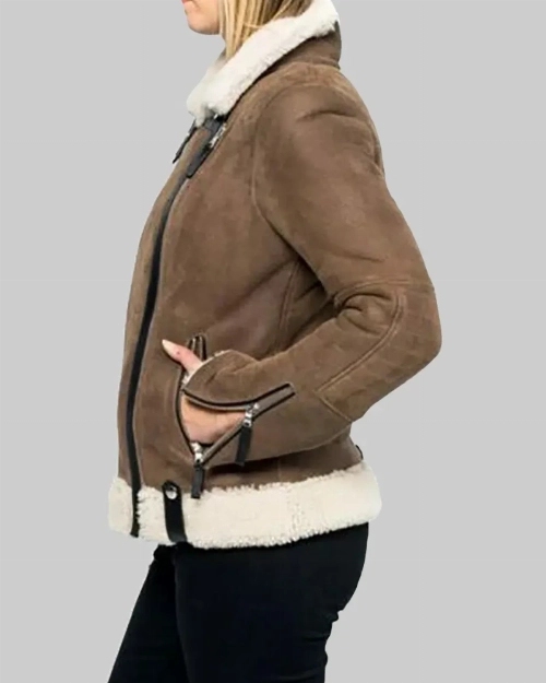Classic Women’s Brown Shearling Jacket  Ximena Outerwear