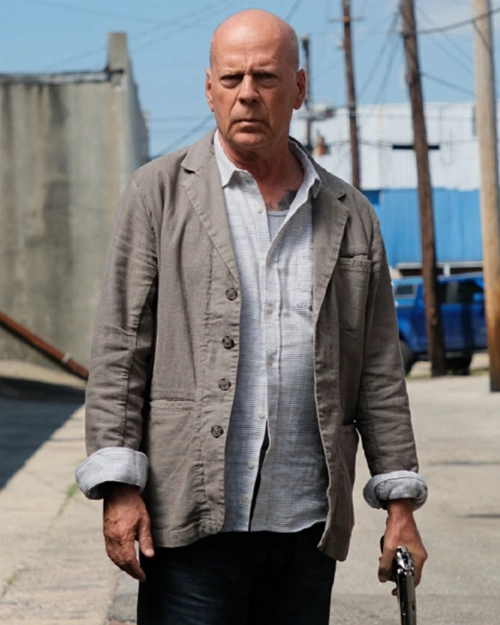 Assassin Grey Jacket for Men  Iconic Bruce Willis Movie Jacket