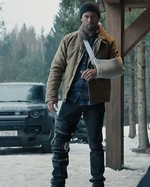 Tyler Rake Brown Jacket from Extraction 2  Chris Hemsworth Style