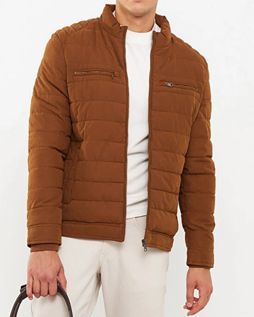 Iconic Western Brown Puffer Jacket  Quilted Cotton Jacket for Men