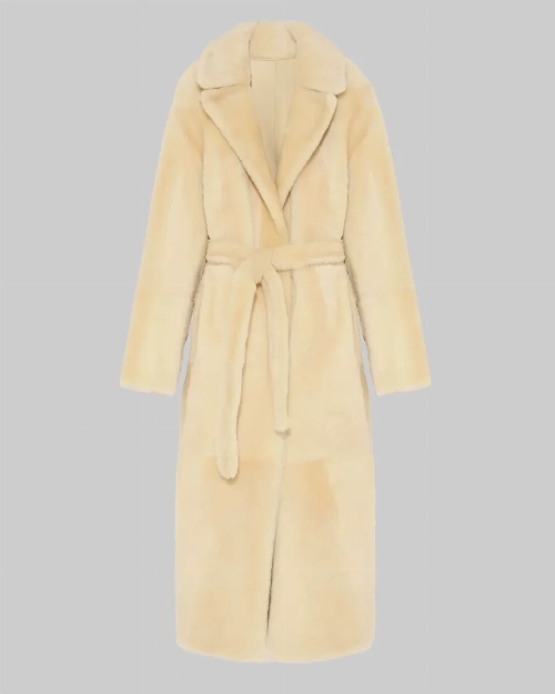Trendy Women’s Beige Trench Coat with Fur  Selena Gomez Inspired