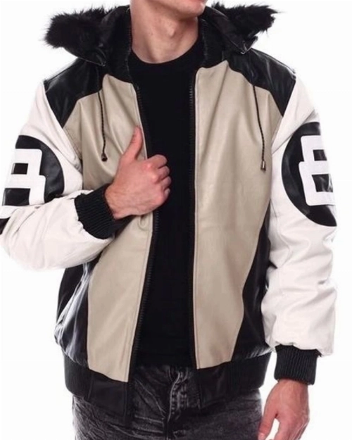 Statement Sand Leather Bomber  8 Ball Hooded Street Style