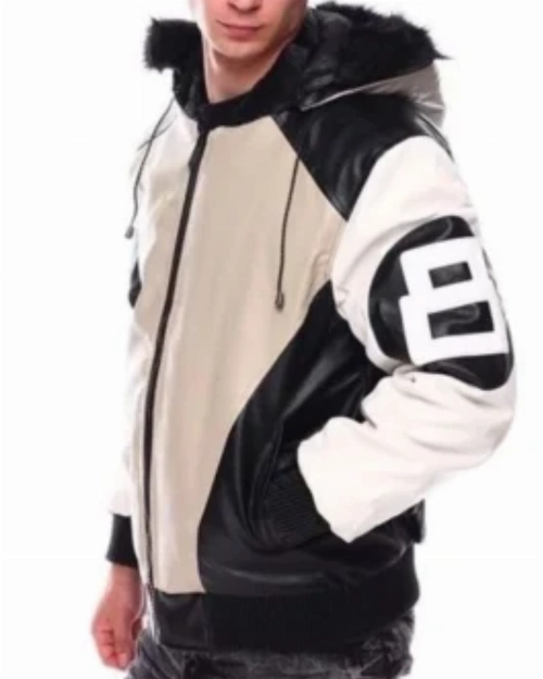 Classic Sand 8 Ball Hooded Jacket  Leather Bomber Design