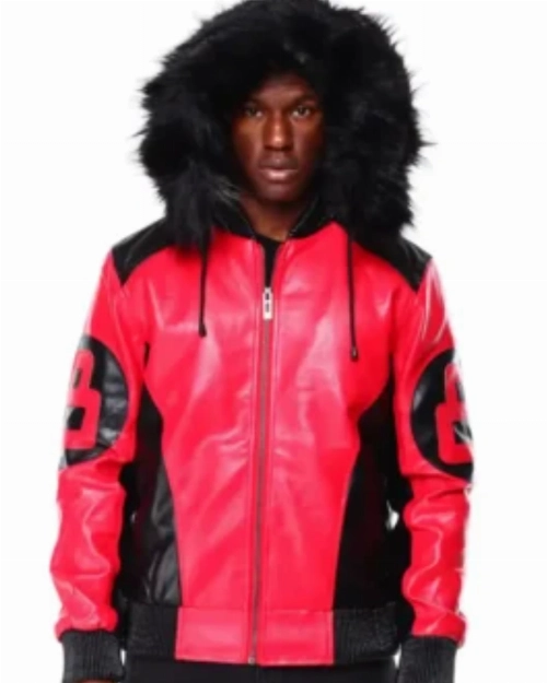 Street-Ready 8 Ball Red Hooded Coat  Modern Leather Look
