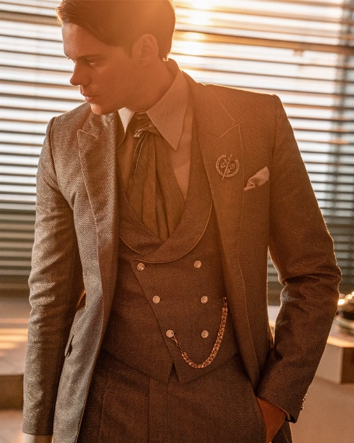 John Wick Chapter 4 Marquis Grey Blazer Worn by Bill Skarsgård Costume Style
