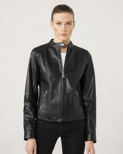 Biker Style Women Casual Black Leather Jacket - image 3