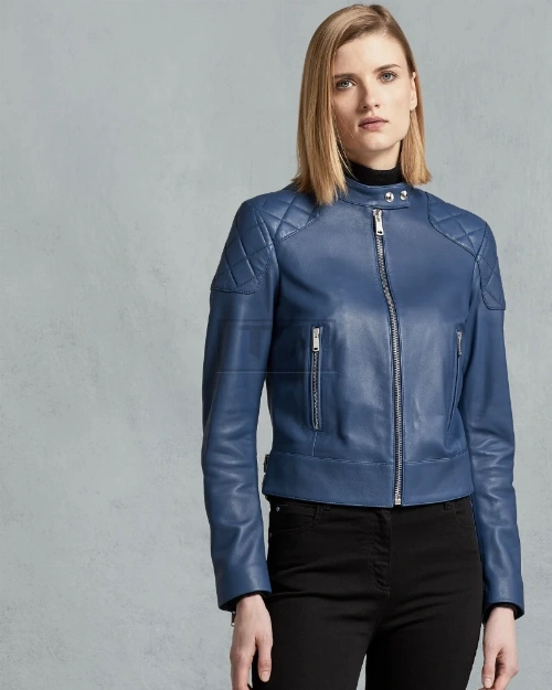 Women Royal Blue Leather Jacket - image 3