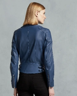 Women Royal Blue Leather Jacket - image 2