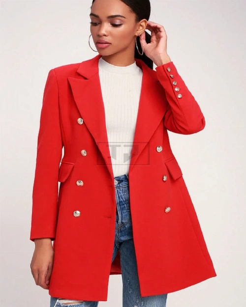 Women Cherry Red Long Coat